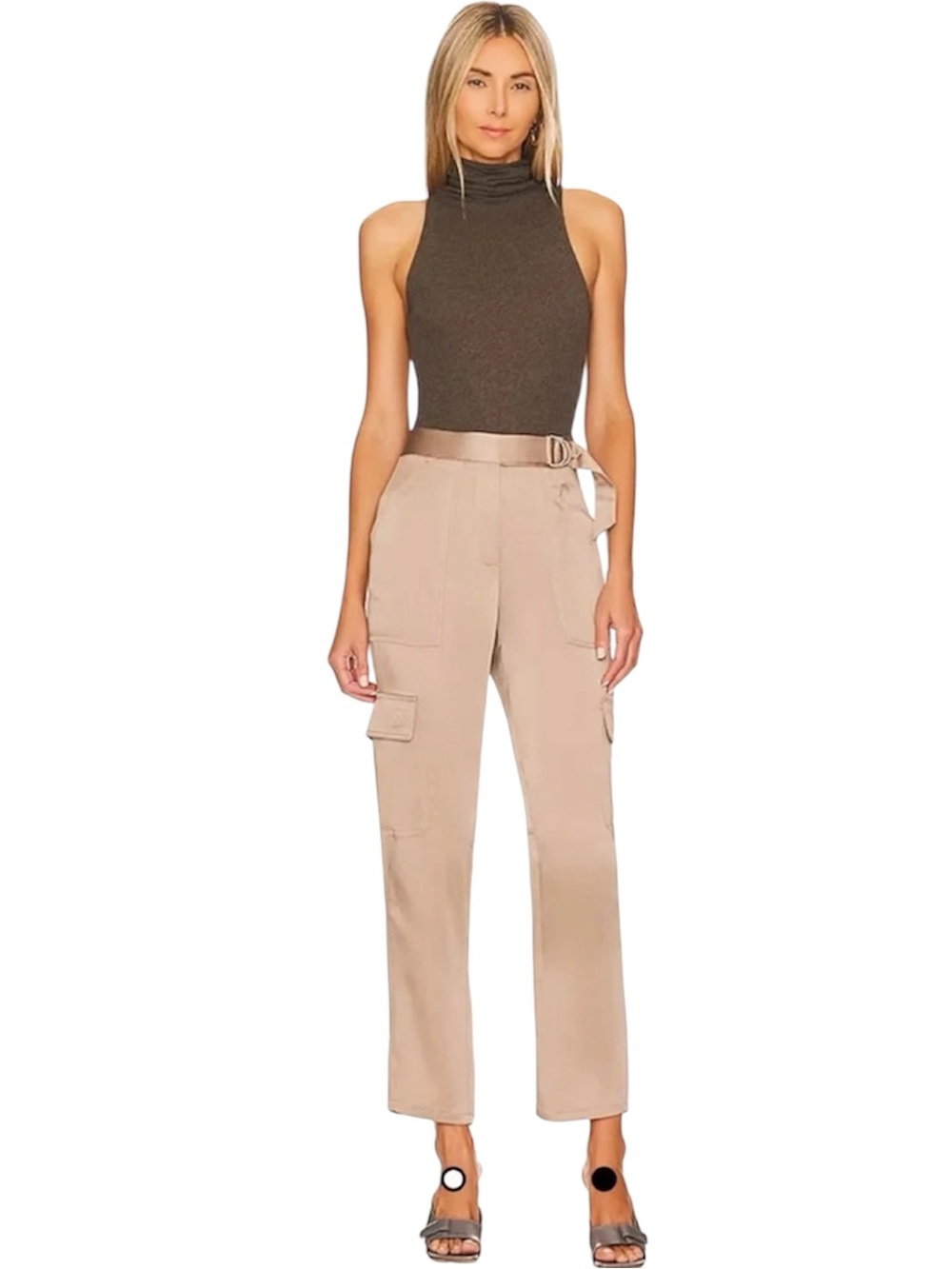 Jonathan Simkhai Carolina Satin Utility Cargo Pants in Nutmeg